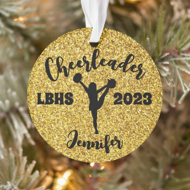 Personalised Black & Gold Cheerleading Ornament  (Tree)
