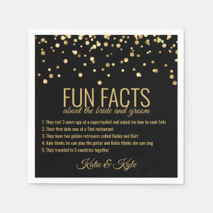 Personalised BLACK Gold Confetti FUN FACTS Napkin