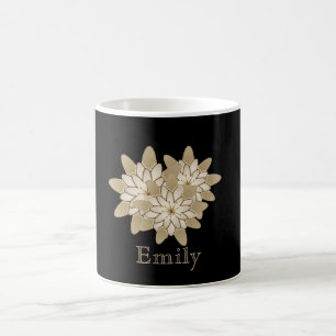 Personalised Black Gold Daisy Flower Design Coffee Mug