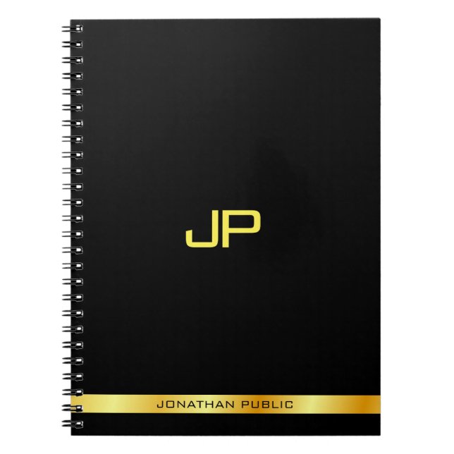 Personalised Black Gold Elegant Monogram Template Notebook (Front)