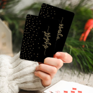 Personalised Black Gold Elegant Script Confetti Playing Cards