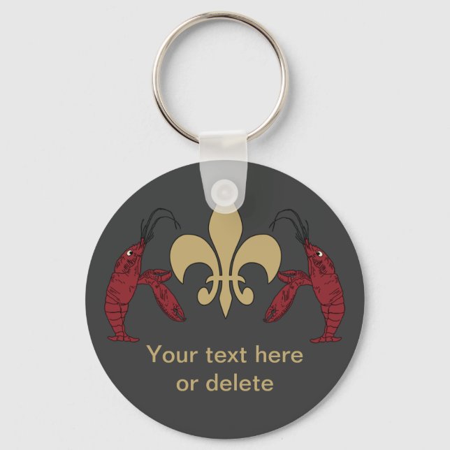 Personalised Black Gold Fleur de Lis Crawfish Key Ring (Front)