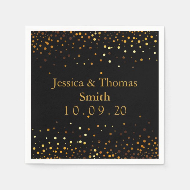 Personalised Black Gold Glitter Faux Foil Napkin (Front)