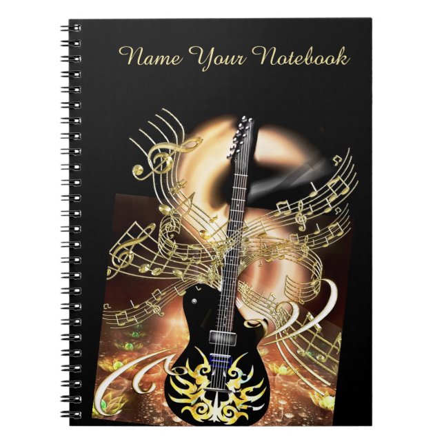 Personalised Black Gold Guitar Music Notebook (Front)