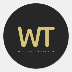 Personalised Black Gold Initials Logo Classic Round Sticker
