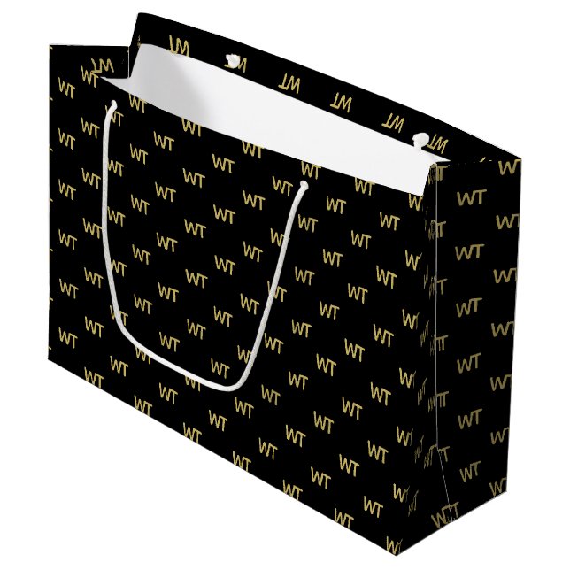 Personalised Black Gold Initials Logo Large Gift Bag (Front Angled)