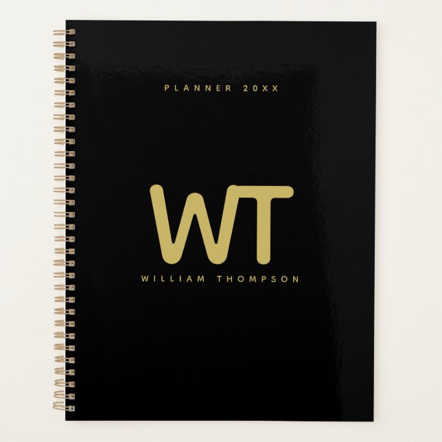 Personalised Black Gold Initials Logo Planner (Front)