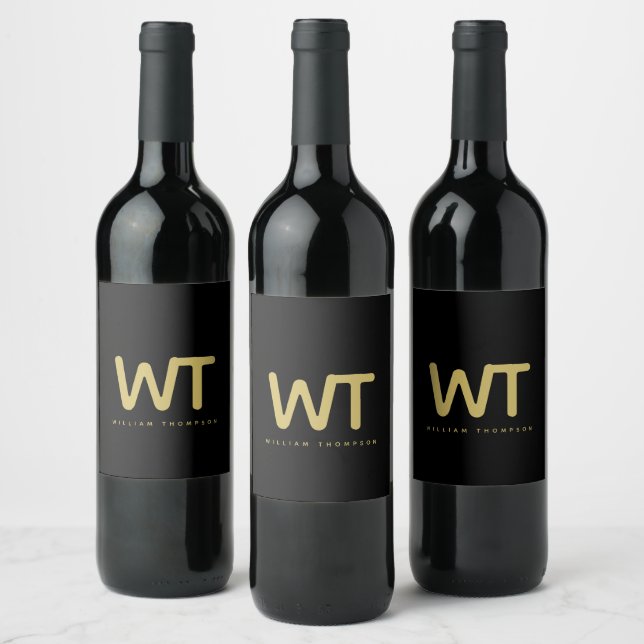 Personalised Black Gold Initials Logo  Wine Label (Bottles)