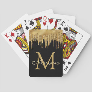 personalised  black gold luxury dripping glitters playing cards