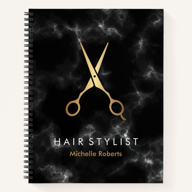 Personalised black Gold Marble Hairstylist         Notebook (Front)