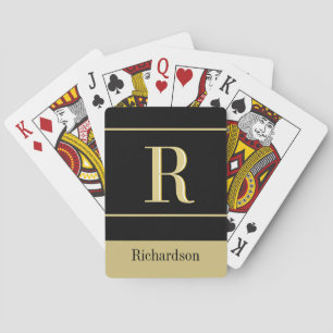 Personalised Black Gold Monogram Name Playing Cards