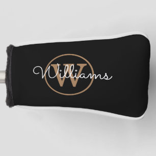 Personalised Black Gold Monogram Script Name Golf Head Cover