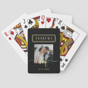 Personalised Black & Gold Photo Signature Wedding Playing Cards