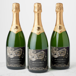 Personalised  Black Gold  Purple Masquerade Party Sparkling Wine Label
