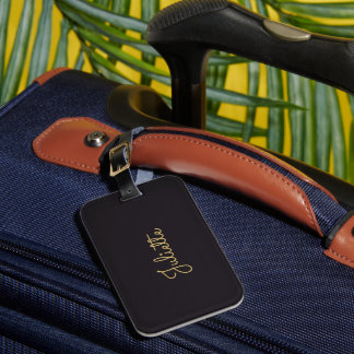 Personalised Black Gold Signature Name Elegant Luggage Tag