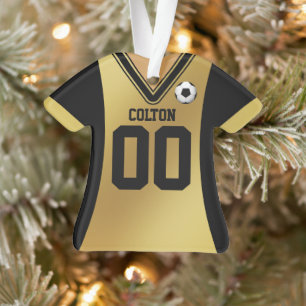 Personalised Black/Gold Soccer Jersey Ornament