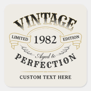 Personalised Black Gold Vintage Aged To Perfection Square Sticker