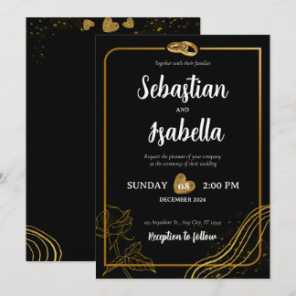 Personalised Black & Gold Wedding Invitation