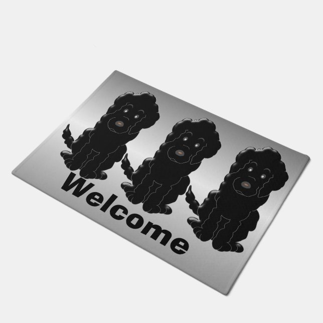 Personalised Black Goldendoodle Dog Design Doormat (Angled)