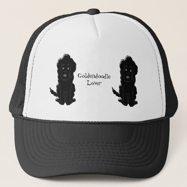 Personalised Black Goldendoodle Dog Design Trucker Hat (Front)