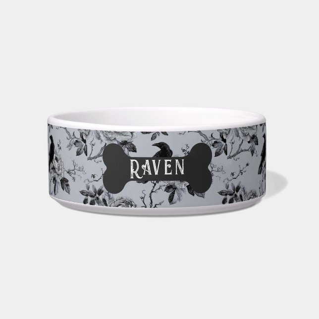 Personalised Black Gothic Raven Floral Bowl (Front)