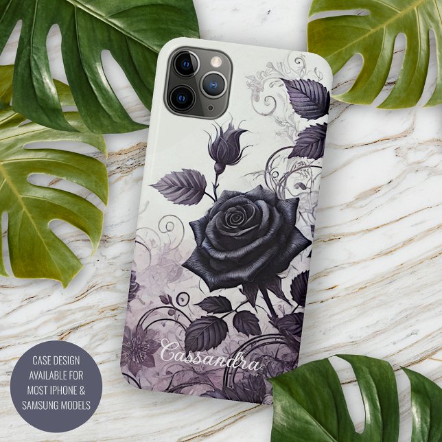 Personalised Black Gothic Rose Floral Victorian Case-Mate iPhone Case (Creator Uploaded)