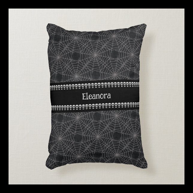 Personalised Black Gothic Skull and Spiderweb Name Decorative Cushion (Creator Uploaded)