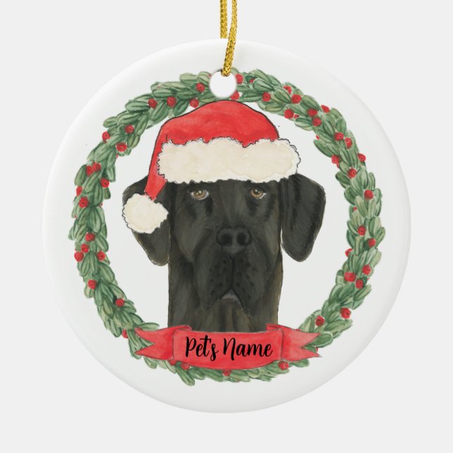 Personalised Black Great Dane Ceramic Tree Decoration (Front)