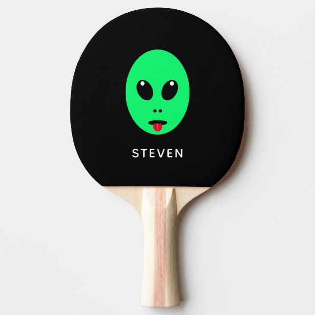 Personalised Black Green Alien Ping Pong Paddle (Front)