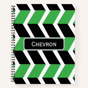 Personalised Black Green Chevron Stripe Notebook