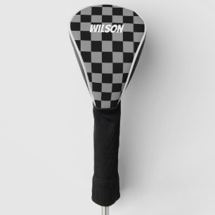Personalised  black &grey chequered monogram name golf head cover