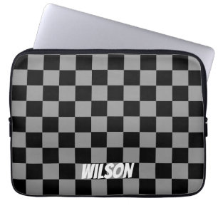 Personalised black &grey chequered monogram name laptop sleeve
