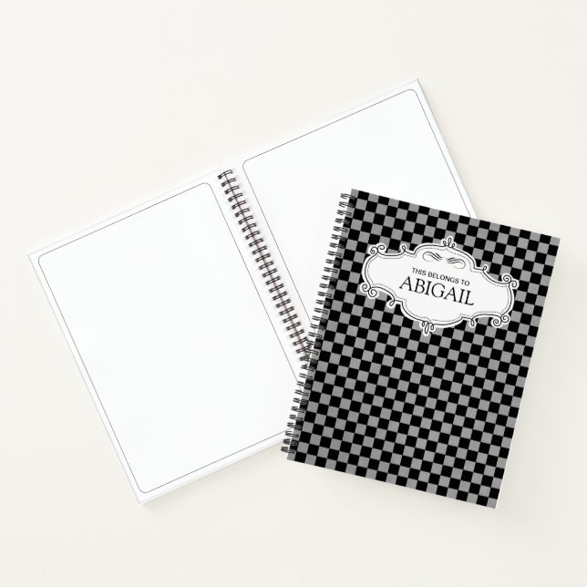 Personalised Black & Grey Chequered Sketch Book (Inside)