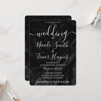 Personalised Black Grey Marble Minimalist Wedding Invitation