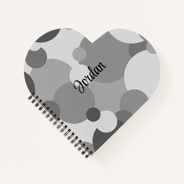 Personalised black-grey molecules heart notebook (Front)