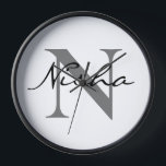 Personalised Black Grey Monogram Name Clock<br><div class="desc">Personalised Black Grey Monogram Name Clock. Create Your Own Monogram Initial Name Clock for self or as a gift for family or friends. Easily add the name of yourself or that of a loved one to make a memorable birthday, Housewarming or graduation gift for mum, grandma, sister, daughter, niece or...</div>