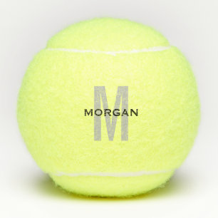 Personalised Black Grey Text Monogram Custom Name Tennis Balls