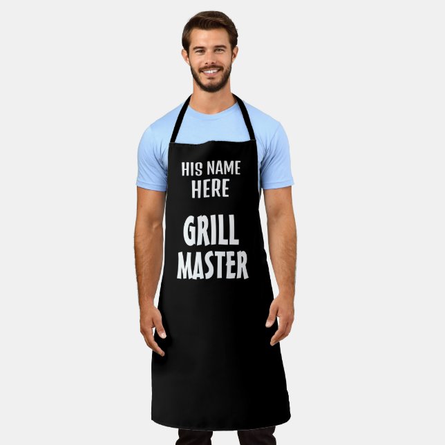 Personalised black Grill Master BBQ apron for men (Worn)