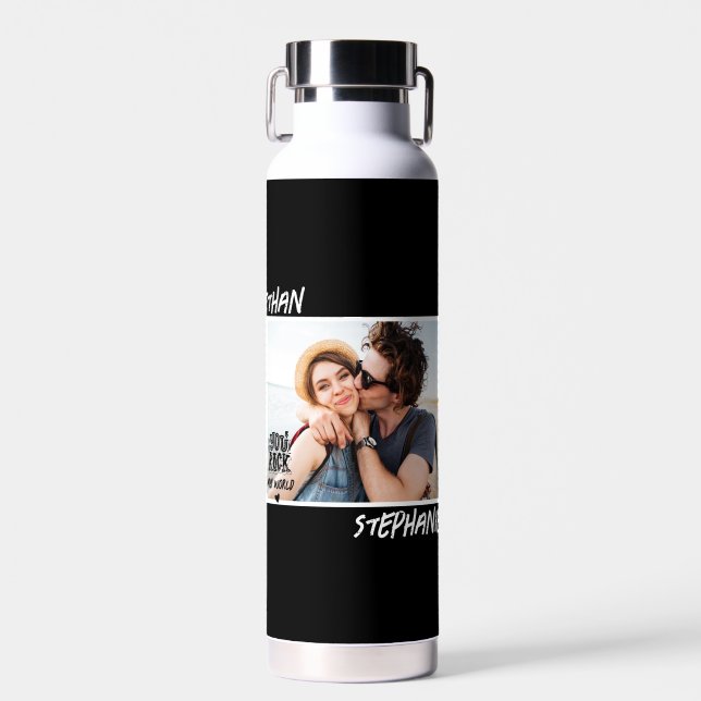 Personalised Black Grunge You Rock My World Photo Water Bottle (Front)