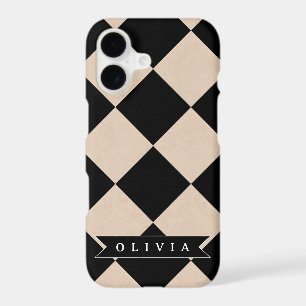 Personalised Black Harlequin Chequered Diamond