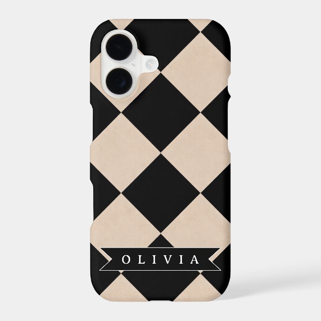 Personalised Black Harlequin Chequered Diamond (Back)