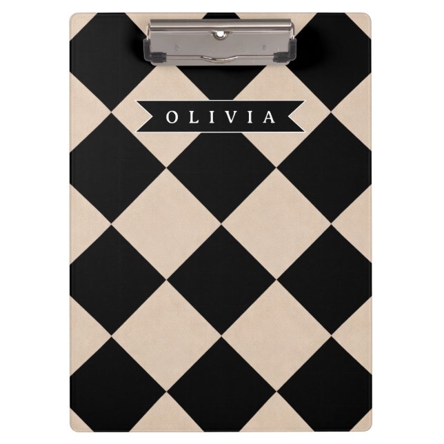 Personalised Black Harlequin Chequered Diamond Clipboard (Front)