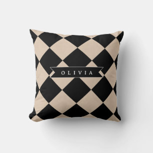 Personalised Black Harlequin Chequered Diamond Cushion
