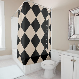 Personalised Black Harlequin Chequered Diamond Shower Curtain