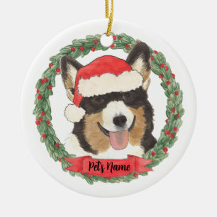 Personalised Black Headed Tricolor Corgi Ceramic Tree Decoration