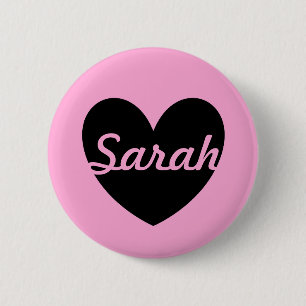 Personalised Black heart on cotton candy pink 6 Cm Round Badge