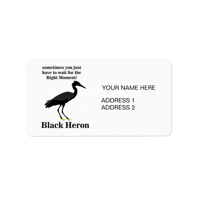 Personalised Black Heron Egret Bird Address Label (Front)
