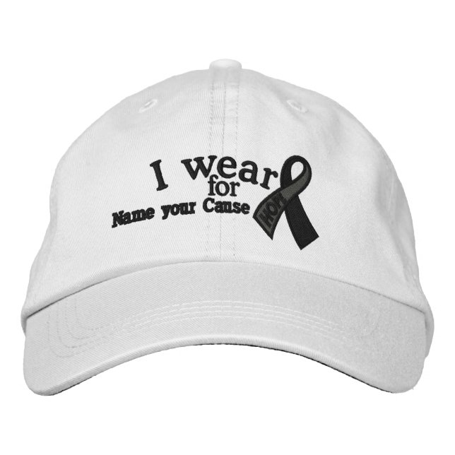 Personalised Black Hope Ribbon Awareness Your Text Embroidered Hat (Front)