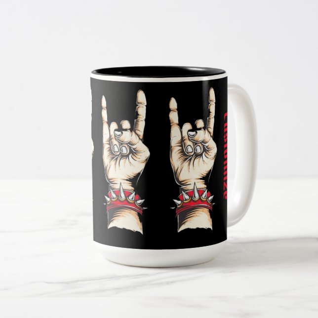 Personalised Black Horns Up      Two-Tone Coffee Mug (Front Right)