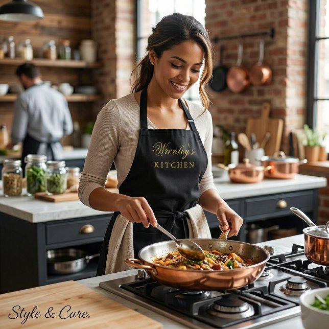 Personalised Black Kitchen Apron with Name (Personalized Black Kitchen Apron with Name)